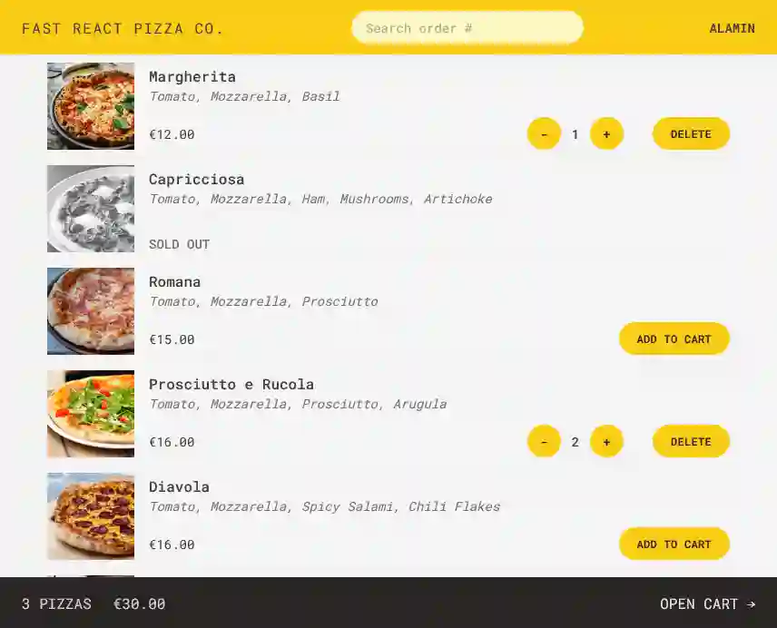 Screenshot of Fast React Pizza